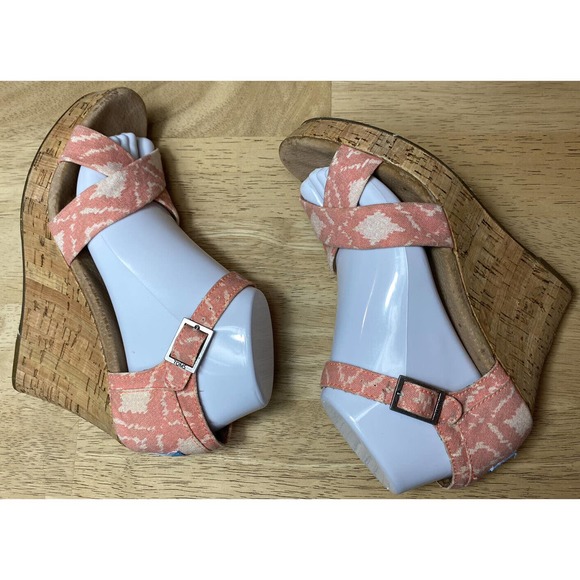 Toms Women’s Size 8 Dusty Rose/Ivory Southwestern Aztec Cork Wedge Heel Sandals - Picture 5 of 12